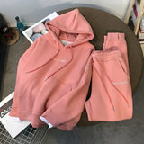 Fashion Women's Tracksuits Women Fleece Warm Suit 2 Pieces Sets Hooded Long Pants Outfit Female Streetwear Autumn Winter-Outfit