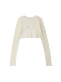 Spring Autumn Stylish Korean Loose Casual Sexy Thin O-Neck Crop Tops long sleeve Blouse Knitted Pullovers Party