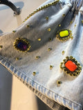 Women's Denim Shorts Gold Border Gemstone Drawstring High Waist Loose Wide Leg Short Jeans 2024 Summer New Fashion 29L102-Outfit