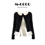 High-Grade Black Knitted Cardigan Doll Collar Bottom Shirt Jersey Trousers Three-Piece