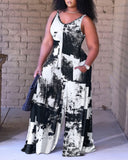 Large-Size Women's Wear New Fashion Printed Loose Suspenders Jumpsuit-Outfit