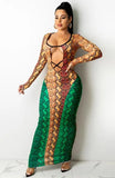 Print Cut Out Sexy Snake Skin Long Bodycon