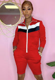 Casual Contrast Zip Up Long Sleeve Sports Short