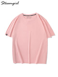 Oversized T shirt Women Cotton 220g Solid Loose O Neck Black Tops Women 2022 Tees Ladies Oversize Boyfriend Tshirt