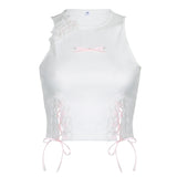 Girl Feeling Lace Irregular Hollowed-Out Lace Design Bow-Tie Sleeveless Vest 2023-Outfit