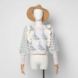 Jastie Dreamy Mixed Floral Pullover Sweater Pullover O Neck Lantern Sleeve Autumn Winter Sweater Knitted Jumper