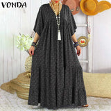 Maxi Dress Summer Women Sexy V Neck Half Sleeve Floral Print Dresses 2022 VONDA Casual Baggy Ruffled Hem Vestidos