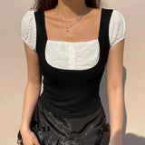 y2k y2k Patchwork Crop Top Cute Sweet T Shirt Short Sleeve Summer New Pullovers Basic Harajuku Tshirt Women Korean