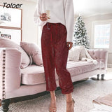 Sequin Sequin Drawstring Casual Pants 2023 Fashion New High Waist Ladies Lace-up