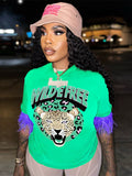 Summer Clothes Streetwear Short Sleeve Crop Tops Women 2022 O Neck Feather T Shirts Tees Female Black Graphics T