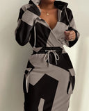 Elegant Printed Waist Pocket Dress
