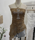2025 Hottie Street Sexy Lace Tset Bra Crucifix Nails Irregular Y2k Wear
