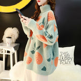Plush Sweater Women Loose Turtleneck Female Pullovers Cute Fruit Printed Woman Sweater Winter Soft Sweet Thick