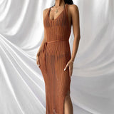 Hollow Fishnet Mesh Maxi Dresses Women 2022 Party See Through Bodycon Backless Long Dresses Summer Beach Holiday