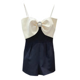 Sexy Patchwork Bowknot Playsuits For Women Square Collar Sleeveless Off Shoulder High Waist Playsuit Female