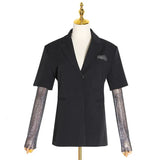 Patchwork Diamond Women's Blazer Long Sleeve Notched Hit Color Slim Suit Female Autumn Plus Size Fashion New