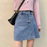 VAREY LIN Summer Women High Waist Asymmetrical Ruffles Single Breasted Short Denim Skirts Streetwear Female Jeans