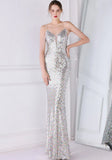 Vintage Strap Sleeveless Solid Sequined Mermaid Evening