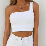 Toloer Girls One Shoulder Bare Back Sling No Steel Ring Vest Summer Solid Color Sports Bottom