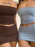 Solid Sleeveless Folds Tube Crop Top Skirts 2 Piece Matching Set Summer Fashion Streetwear Beach Clothing Drop