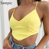 New Fashion Summer 2021 Y2K Sexy Bustier Cropped Croset Tops Women Yellow Sleevelss Bandage Skinny Club Casual Tank