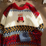 Winter Bear Sweater Casual Cartoon Patchwork Pullover Lazy Harajuku Sweater Knit Streetwear Oversized Pullover