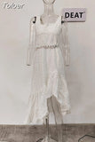 Fashion Women's Dress Embroidery Hollow Out Square Collar Sleeveless Irregular A Line Midi Dresses Summer 2023 New