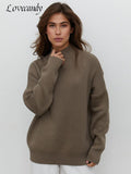 Women Turtleneck Knitted Sweater Casual Loose Long Sleeve Solid Pullover Top Autumn Winter Warm Simple Oversized Lady
