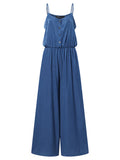 Celmia Elastic Waist Spaghetti Straps Overalls Women Fashion Wide Leg Pants 2022 Summer Long Rompers with Belt Casual