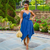 Bowknot Sling Irregular Hem Dress 2021 Summer New Beach Casual Mid-Length