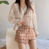 White Blouse Spring Hollow V-neck Blouse Women Fashion Flower Loose Ladies Shirt Korean Sweet Long Sleeve Blusas