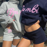 Girls Fashion Flanging Waist Line Hit Color Bow Knot Printed Flower Low-Waist Shorts Slim Casual Knitted Pants-Outfit