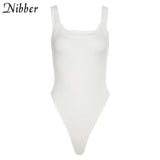Fairy Top Bodysuits For Women's Clothing Basic Home Wear 2021 Summer Sling Top Female White Ribbed knit swimsuit