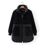 Faux Mink Fur Splice Thick Padded Jacket Winter Women Plus Size 5XL Warm Wadded Coat Down Cotton Parka Black Female