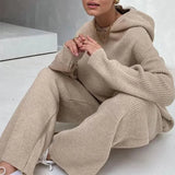 Summer Knitted Sweat Suits Women Matching Sets Long Sleeve Hoodie+wide-legged Pants Loungewear Sweater Set Two Piece