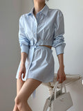 Striped Colorblock Shirt Dress For Women Lapel Long Sleeve Cut Out Single Breasted Mini Dresses Female 2022