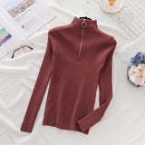 Solid Zipper Pullover Sweater Knitted Autumn and Winter 2022 Long Sleeve Pull Femme Slim Jumper Women Sweaters Tops