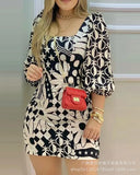 European and American new women's black printed square neck