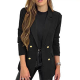 Toloer New Small Suit Coat Women's Solid Color Casual Long Sleeve Lapel Button Autumn Coat-Outfit