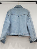 Women's Denim Coat Heart Beading Pearls Gold Rivets Loose Light Blue Long Sleeve Jackets 2024 Summer New Fashion 29L2503-Outfit