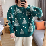 Autumn And Winter New Christmas Tree Pullover Female Korean Version Loose Lazy Wind Retro Color Sweater Coat-Outfit