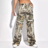 Large Pocket Loose Straight Trousers Spring And Autumn New Individualized Printed Camouflage Floor Mopping Overalls-Outfit