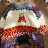 Winter Bear Sweater Casual Cartoon Patchwork Pullover Lazy Harajuku Sweater Knit Streetwear Oversized Pullover