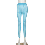 Sisterlinda Sexy Mesh See Through Skinny Summer Pants Women High Waist Fitness Striped Leggings Body-Shaping Pantalones De