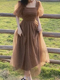Summer Short Sleeve Elegant Midi Dress Women Casual Boho Beach Sundress Office Lady Dot Vintage Dress Korea Fashion