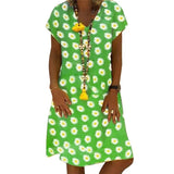 Summer Floral Summer Loose Dress Women V-neck Short Sleeve Plus Size Elegant Midi Dresses Beach Casual Boho Yellow