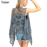 Summer Beach Cover Up Top Cardigain Hippie Froral Patchwork Lace Vest Retro Vintage Crochet Asymmetric Open Stitch