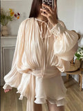 Pure-Want Wind To Close The Waist Irregular Hem Dress Women 2025 Spring New Temperament High-End Folding Skirt