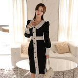Bodycon Dress Women Autumn Winter Vintage Office Ladies