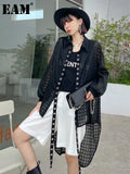 Loose Fit Black Mesh Irregular Ribbon Big Size Jacket New Lapel Long Sleeve Women Coat Fashion Spring Autumn 2023